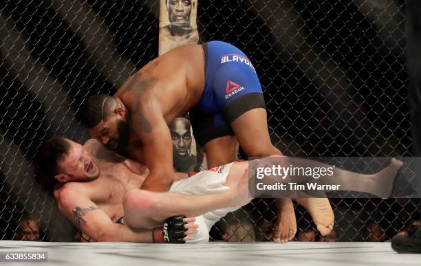 Adam Milstead is taken down by Curtis Blaydes during UFC Fight Night at the Toyota Center on February 4, 2017 in Houston, Texas.