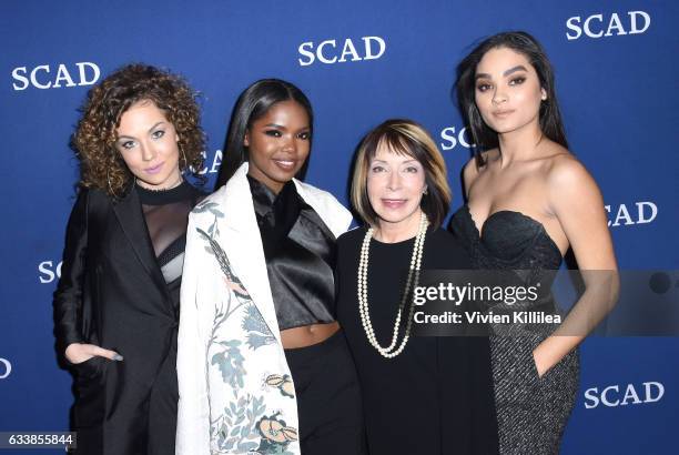 President and founder Paula Wallace poses with Rising Star Award recipients actresses Jude Demorest, Ryan Destiny and Brittany O'Grady during photo...