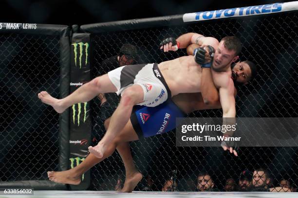 Adam Milstead is taken down by Curtis Blaydes during UFC Fight Night at the Toyota Center on February 4, 2017 in Houston, Texas.