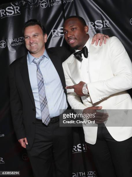 Host Drew Rosenhaus and NFL player LeSean McCoy arrive at the Thuzio Executive Club and Rosenhaus Sports Representation Party at Clutch Bar during...