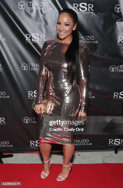 Designer Delicia Cordon arrives at the Thuzio Executive Club and Rosenhaus Sports Representation Party at Clutch Bar during Super Bowl Weekend, on...