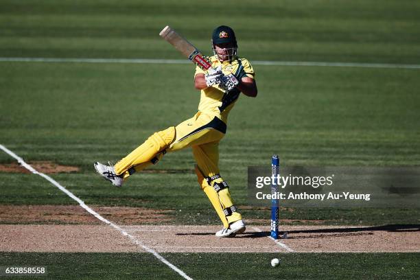 Marcus Stoinis of Australia bats during game three of the One Day International series between New Zealand and Australia at Seddon Park on February...