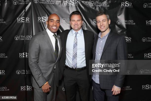 Thuzio Executive Club co-founder and host Tiki Barber, host Drew Rosenhaus and CEO of Thuzio Executive Club Jared Augustine arrive at the Thuzio...
