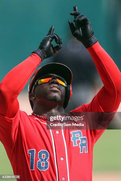 Rusney Castillo of Puerto Rico, celebrates during a game between Tigres de Licey of the Dominican Republic and Criollos de Caguas of Puerto Rico in...