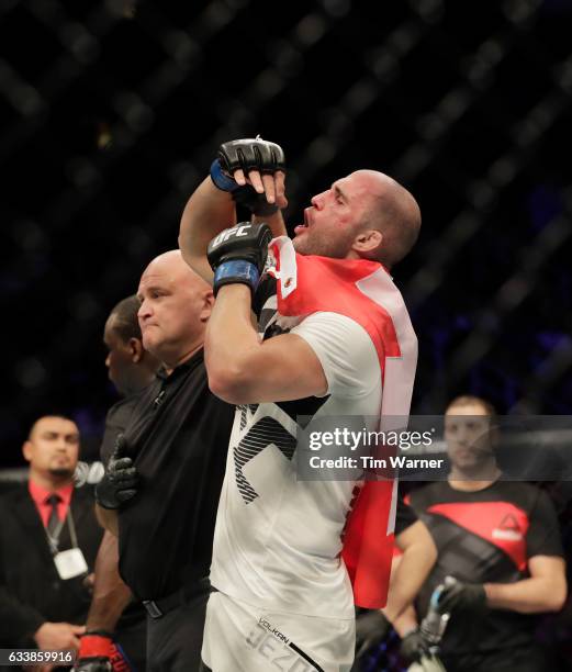 Volkan Oezdemir of Switzerland defeats Ovince Saint Preux by a split decision after their light heavyweight bout during the UFC Fight Night event at...