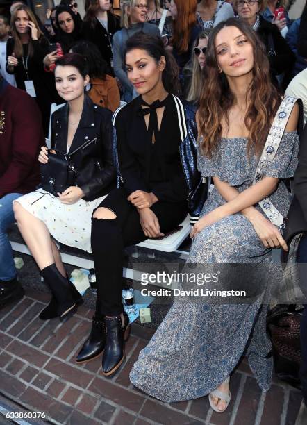 Actresses Brianna Hildebrand, Janina Gavankar and Angela Sarafyan attend Rebecca Minkkoff's "See Now, Buy Now" fashion show at The Grove on February...