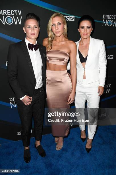 Women's Soccer players Ashlyn Harris, Allie Long and Ali Krieger attend the 2017 DIRECTV NOW Super Saturday Night Concert at Club Nomadic on February...