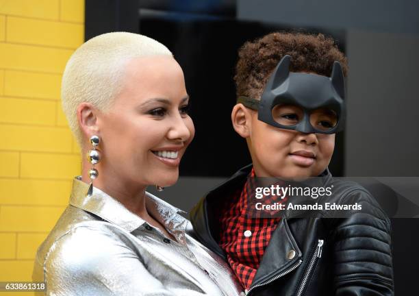 Model Amber Rose and her son Sebastian Taylor Thomaz arrive at the premiere of Warner Bros. Pictures' "The LEGO Batman Movie" at the Regency Village...