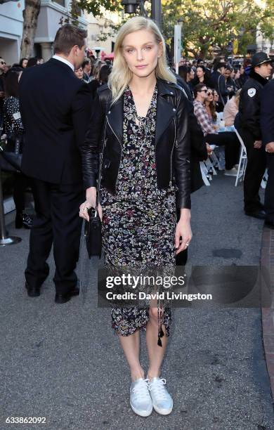 Model Jessica Stam attends Rebecca Minkkoff's "See Now, Buy Now" fashion show at The Grove on February 4, 2017 in Los Angeles, California.