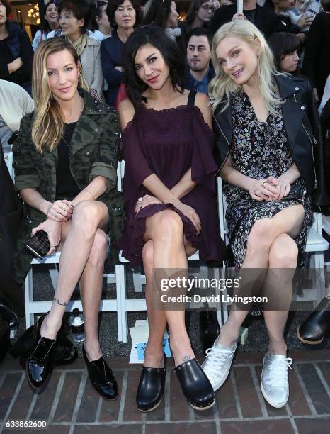 Actresses Katie Cassidy and Jessica Szohr and model Jessica Stam attend Rebecca Minkkoff's "See Now, Buy Now" fashion show at The Grove on February...