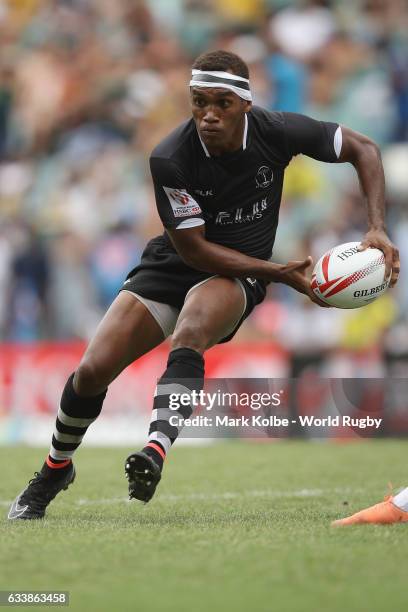 Osea Kolinisau of Fiji runs the ball during the 5th place semi final match between Fiji and Argentina in the 2017 HSBC Sydney Sevens at Allianz...