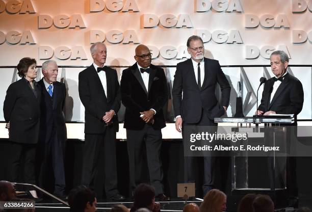 Director Martha Coolidge, actor Gene Reynolds, DGA Secretary-Treasurer Michael Apted, DGA President Paris Barclay, and director Taylor Hackford...