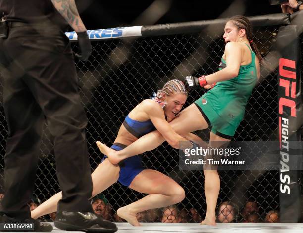 Felice Herrig takes down Alexa Grasso of Mexico in the second round on February 4, 2017 in Houston, Texas.
