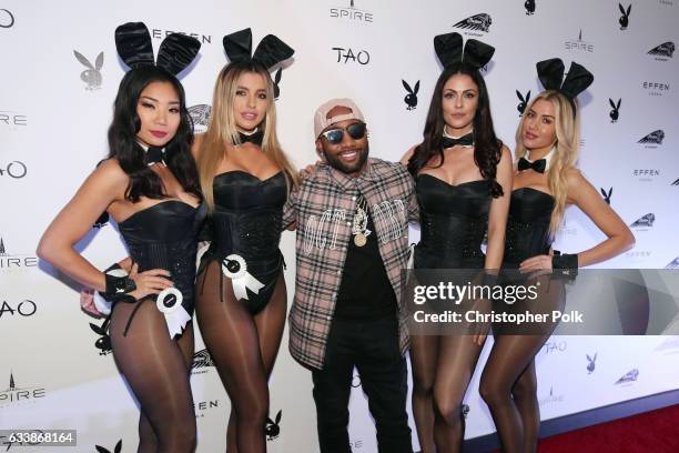 Playmates Hiromi Oshima, Monica Sims, entrepreneur Jas Prince, and playmates Summer Altice and Heather Rae Young attend the Playboy party with TAO at...