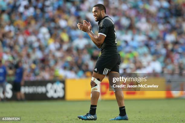 Sione Molia of New Zealand reacts during the Bronze Final match between Australia and New Zealand in the 2017 HSBC Sydney Sevens at Allianz Stadium...