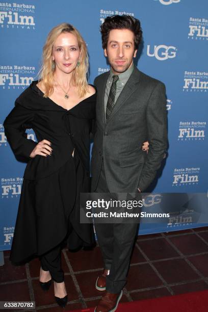 Jocelyn Towne and actor Simon Helberg attend the Virtuosos Award presented by UGG during the 32nd Santa Barbara International Film Festival at the...