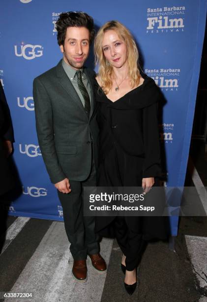 Jocelyn Towne and actor Simon Helberg attends the Virtuosos Award presented by UGG during the 32nd Santa Barbara International Film Festival at the...
