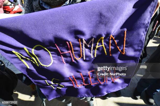 An estimated 5.000 gather at Thomas Paine Plaza in Center City Philadelphia, PA ahead of a March for Humanity, on February 4th, 2017.