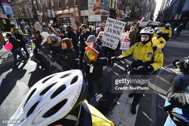 In protest of the Donald Trump Presidency an estimated 5.000 participate in the March for Humanity, in Philadelphia, PA, on February 4th, 2017.