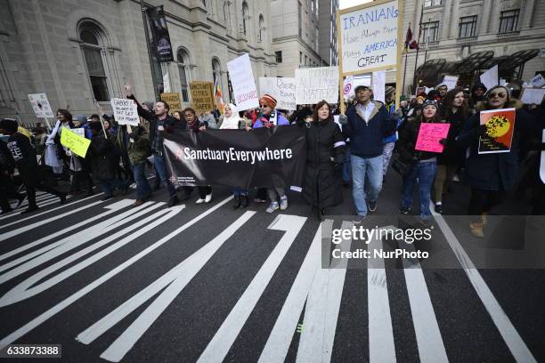 In protest of the Donald Trump Presidency an estimated 5.000 participate in the March for Humanity, in Philadelphia, PA, on February 4th, 2017.