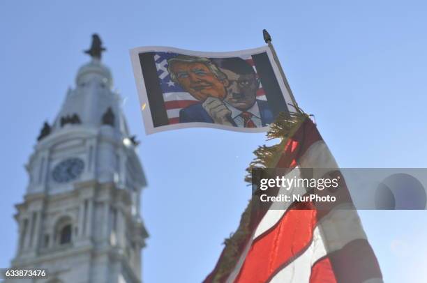 An estimated 5.000 gather at Thomas Paine Plaza in Center City Philadelphia, PA ahead of a March for Humanity, on February 4th, 2017.