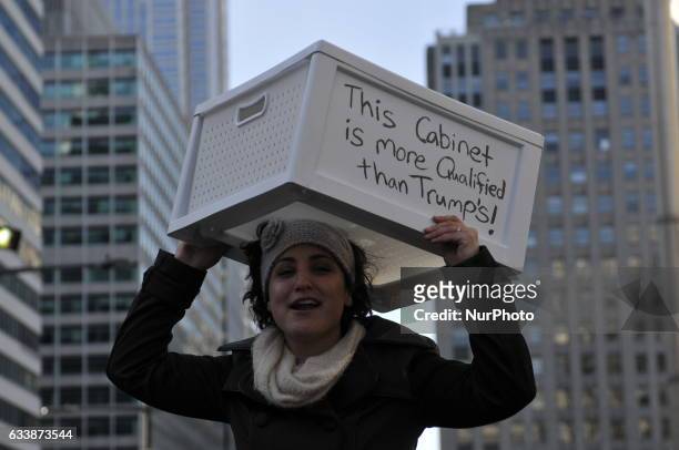 This Cabinet is More Qualified than Trumps reads the drawer carried by Gabrielle Piccari Luongno, of Bucks Co. PA, at a protest of the Donald Trump...