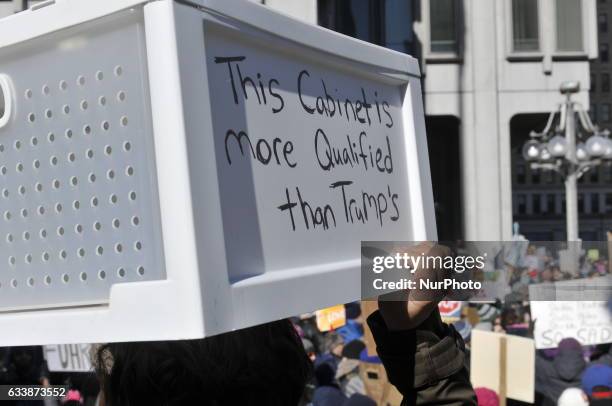 This Cabinet is More Qualified than Trumps reads the drawer carried by Gabrielle Piccari Luongno, of Bucks Co. PA, at a protest of the Donald Trump...