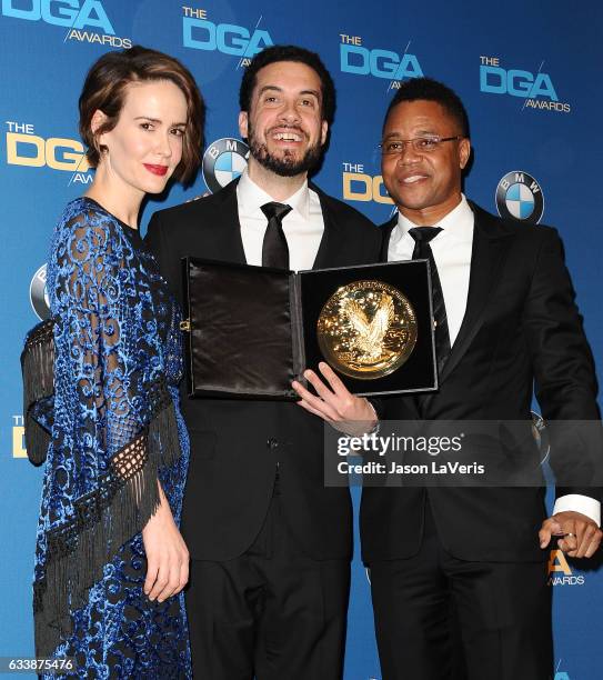 Actress Sarah Paulson, director Ezra Edelman and actor Cuba Gooding Jr. Pose in the press room at the 69th annual Directors Guild of America Awards...