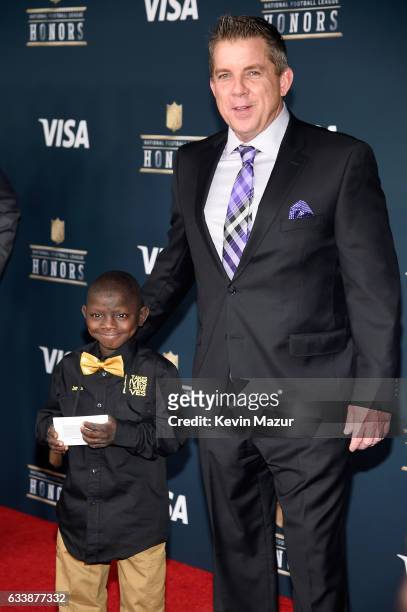 Jarrius Robertson and NFL coach Sean Payton attend 6th Annual NFL Honors at Wortham Theater Center on February 4, 2017 in Houston, Texas.