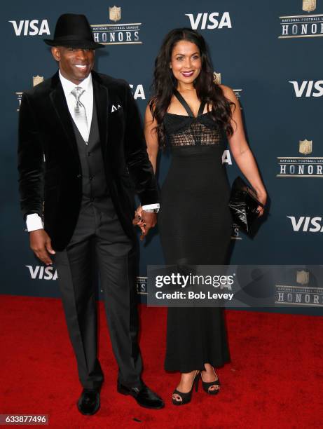 Former NFL player Deion Sanders and Tracey Edmonds attend 6th Annual NFL Honors at Wortham Theater Center on February 4, 2017 in Houston, Texas.