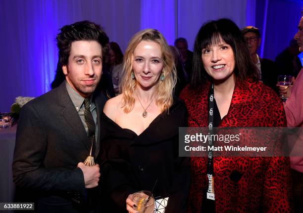 Actor Simon Helberg, Jocelyn Towne and Kimi Matar attend the Virtuosos Award presented by UGG during the 32nd Santa Barbara International Film...