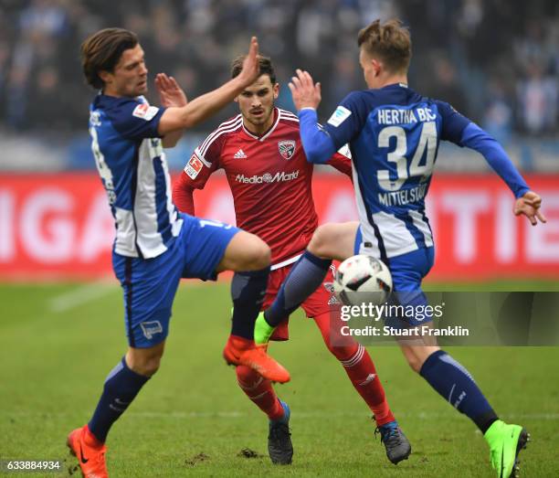 Pascal Gro§ of Ingolstadt watches during the Bundesliga match between Hertha BSC and FC Ingolstadt 04 at Olympiastadion on February 4, 2017 in...