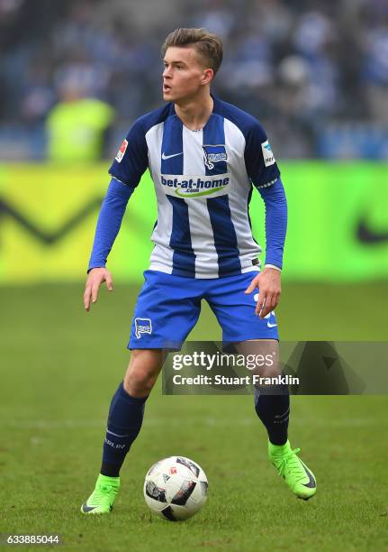 Maximilian Mittelstdt of Berlin in action during the Bundesliga match between Hertha BSC and FC Ingolstadt 04 at Olympiastadion on February 4, 2017...