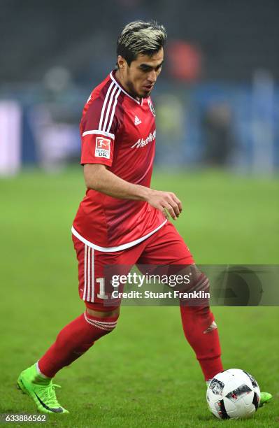 Dario Lezcano of Ingolstadt in action during the Bundesliga match between Hertha BSC and FC Ingolstadt 04 at Olympiastadion on February 4, 2017 in...