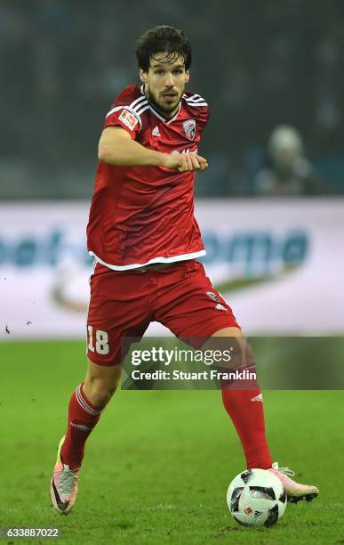 Romain Bregerie of Ingolstadt in action during the Bundesliga match between Hertha BSC and FC Ingolstadt 04 at Olympiastadion on February 4, 2017 in...