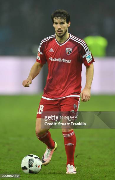 Romain Bregerie of Ingolstadt in action during the Bundesliga match between Hertha BSC and FC Ingolstadt 04 at Olympiastadion on February 4, 2017 in...