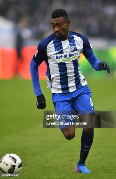 Salomon Kalou of Berlin in action during the Bundesliga match between Hertha BSC and FC Ingolstadt 04 at Olympiastadion on February 4, 2017 in...