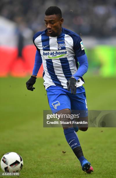 Salomon Kalou of Berlin in action during the Bundesliga match between Hertha BSC and FC Ingolstadt 04 at Olympiastadion on February 4, 2017 in...