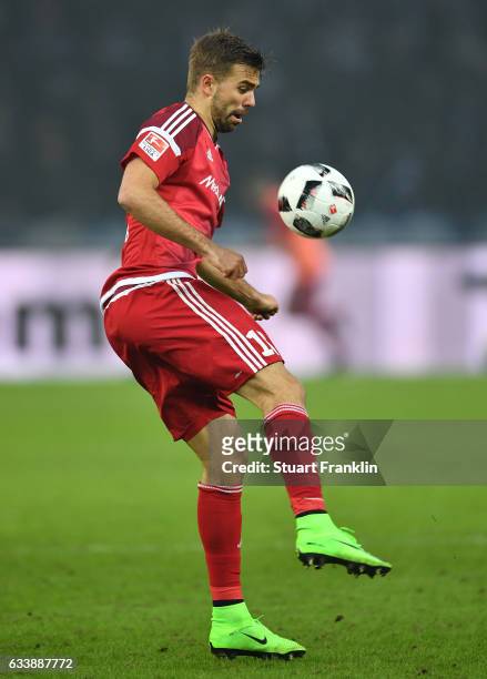 Lukas Hinterseer of Ingolstadt in action during the Bundesliga match between Hertha BSC and FC Ingolstadt 04 at Olympiastadion on February 4, 2017 in...