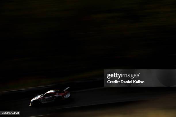 The car of Katsumasa Chio, Alex Buncombe and Michael Caruso of the Nissan Motorsport GT-R Nismo GT3 during the 2017 Bathurst 12 hour race at Mount...