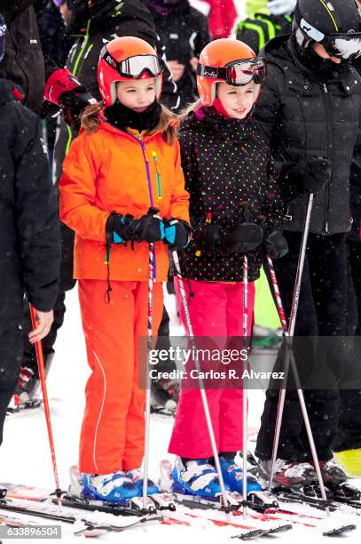 Princess Sofia of Spain and Princess Leonor of Spain enjoy a short private skiing break on February 5, 2017 in Jaca, Spain.