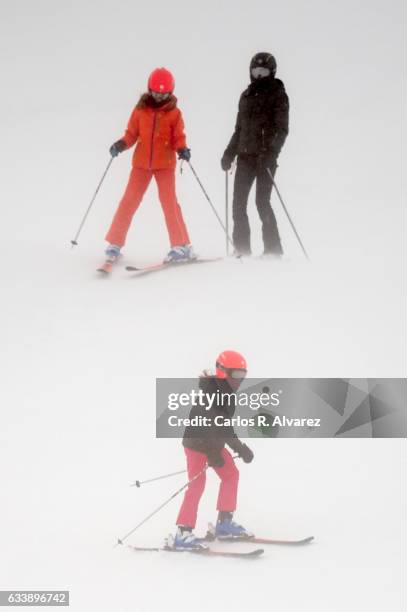 Queen Letizia of Spain , Princess Leonor of Spain and Princess Sofia of Spain enjoy a short private skiing break on February 5, 2017 in Jaca, Spain.