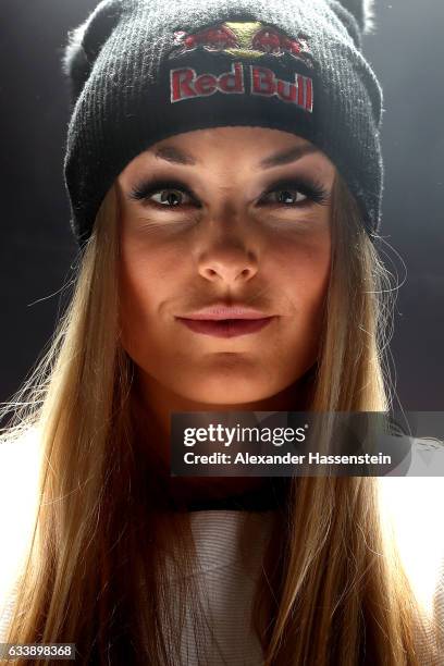 Lindsey Vonn of USA poses after a press conference at Hotel Reine Victoria ahead of the FIS Alpine World Ski Championships on February 5, 2017 in St...