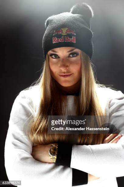 Lindsey Vonn of USA poses after a press conference at Hotel Reine Victoria ahead of the FIS Alpine World Ski Championships on February 5, 2017 in St...