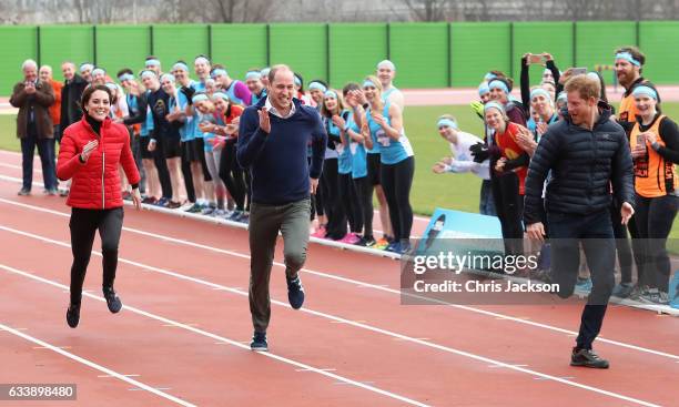 The Duke and Duchess of Cambridge and Prince Harry join Team Heads Together at a London Marathon Training Day at the Queen Elizabeth Olympic Park on...