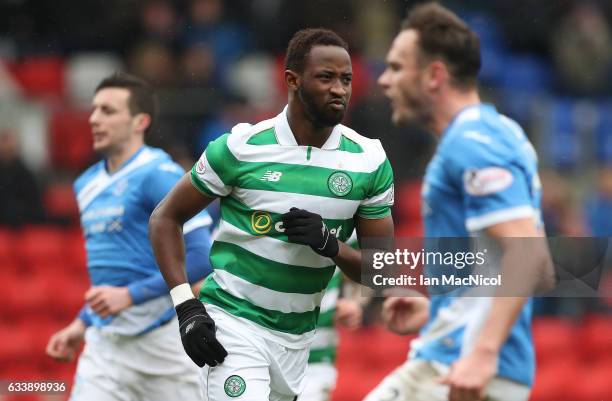 Moussa Dembele of Celtic celebrates after he scores from the penalty spot during the Ladbrokes Scottish Premiership match between St Johnstone and...
