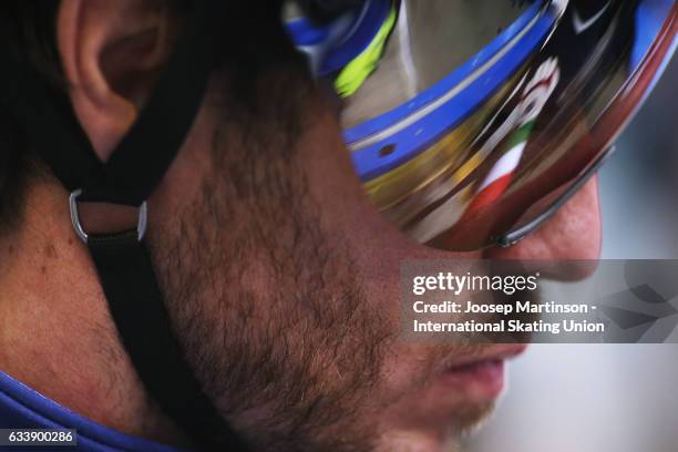 Thibaut Fauconnet of France prepares for the Men's 500m quarter final during day two of the ISU World Cup Short Track at EnergieVerbund Arena on...