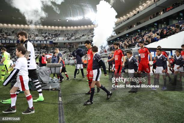 Benjamin Andre and Sanjin Prcic of Rennes during the Ligue 1 match between Girondins de Bordeaux and Stade Rennais Rennes at Nouveau Stade de...