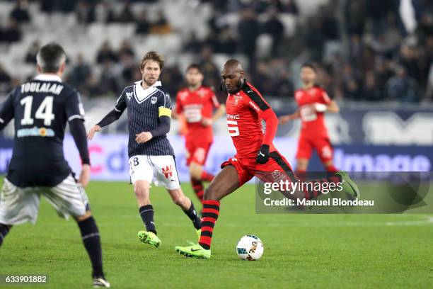 Giovanni Sio of Rennes during the Ligue 1 match between Girondins de Bordeaux and Stade Rennais Rennes at Nouveau Stade de Bordeaux on February 4,...