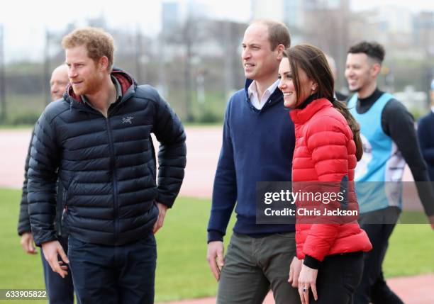 Catherine, Duchess of Cambridge, Prince William, Duke of Cambridge and Prince Harry join Team Heads Together at a London Marathon Training Day at the...